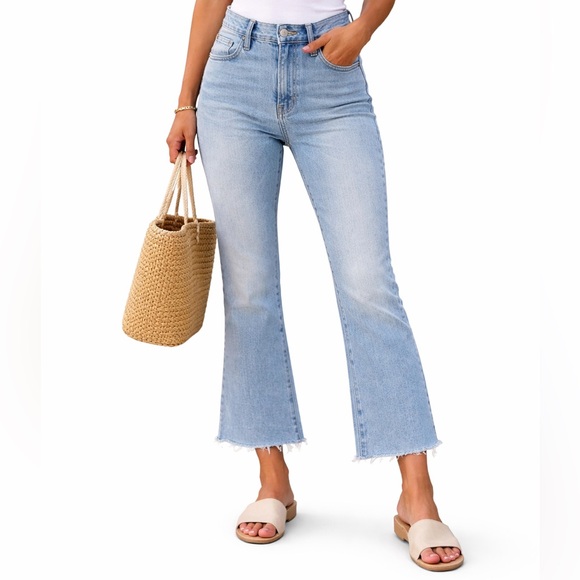 Ag Adriano Goldschmied Denim - AG Adriano Goldschmied Light Wash Raw Hem Crop Flare Jeans Size 28